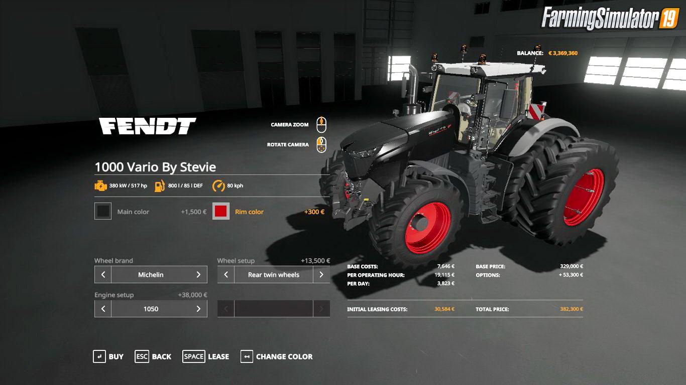 Tractor Fendt 1000 Vario v1.0 by Stevie for FS19