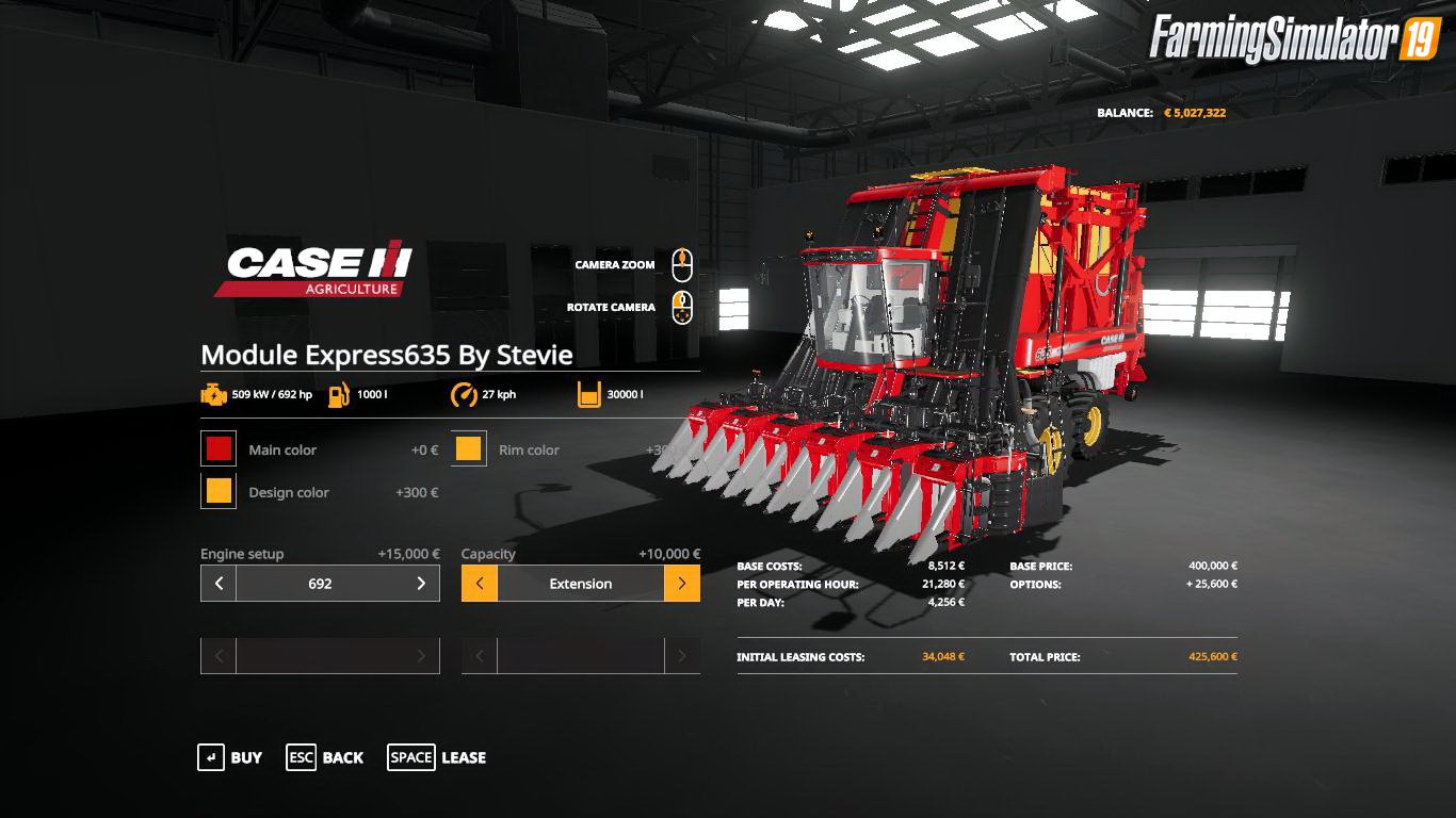 Combine CASE Module Express 635 v1.0 by Stevie for FS19