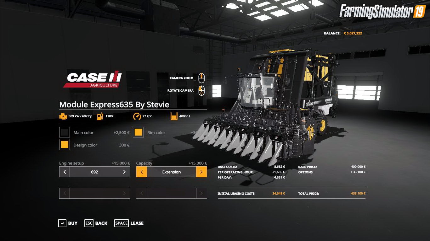 Combine CASE Module Express 635 v1.0 by Stevie for FS19