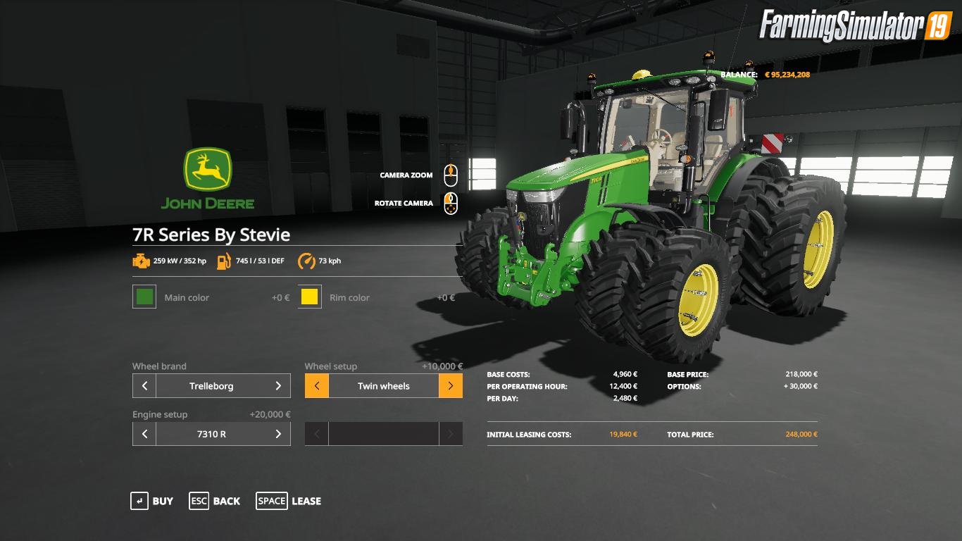 Tractor John Deere 7R Series v1.0 Edit by Stevie for FS19