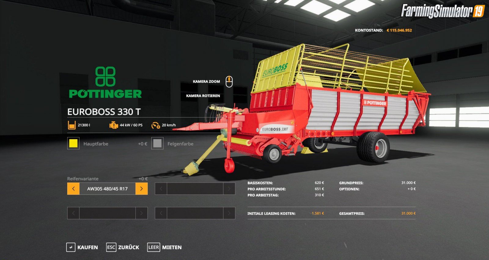 Trailer Pottinger Euroboss 330 T v1.0 for FS19