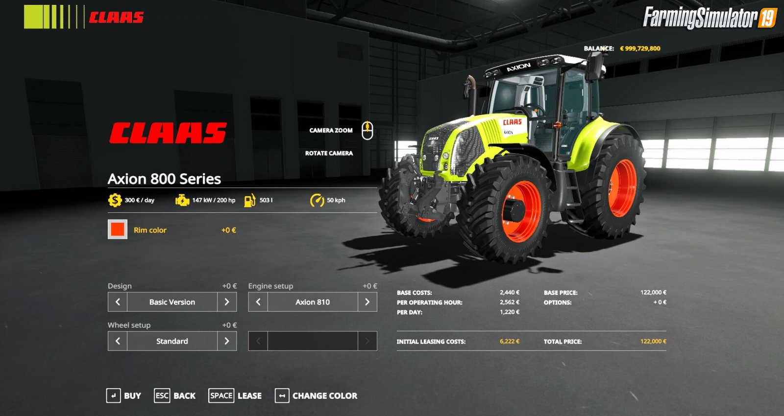 Tractor Claas Axion 800 Series for FS19