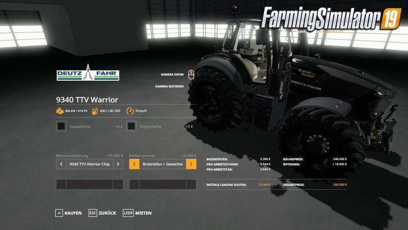 Tractor Deutz Fahr 9340 TTV Warrior v1.0 for FS19