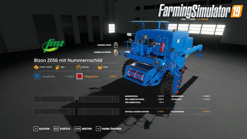 Combine Bizon Z056 Edit by Hessi1977 for FS19