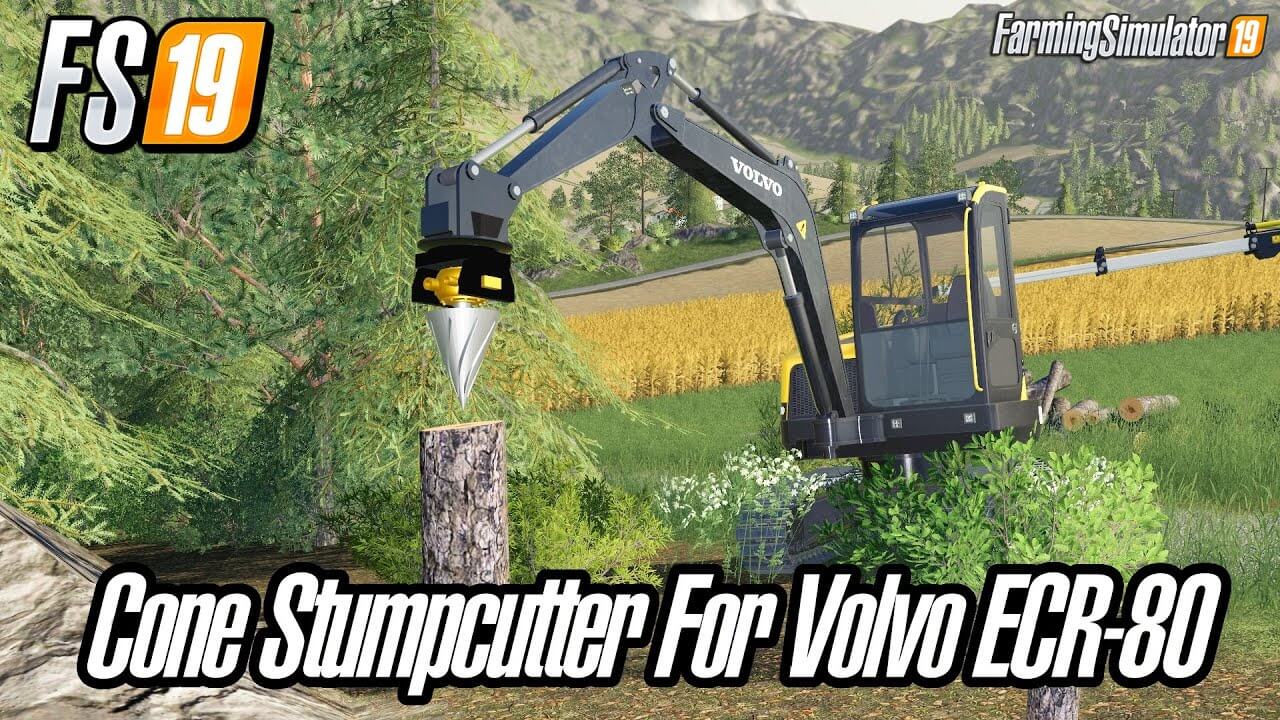 Cone Stump Cutter for Volvo ECR-80 v1.0 for FS19